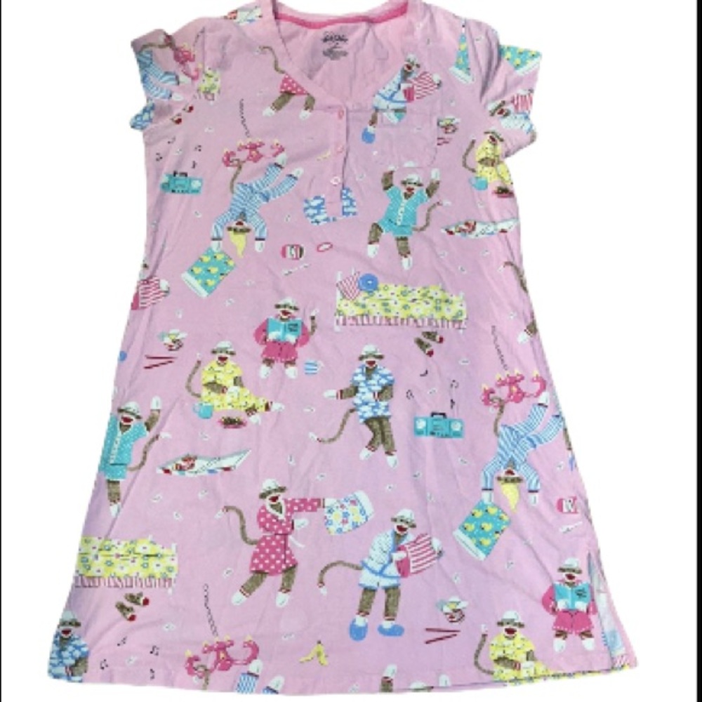 Nick & Nora Monkey Slumber party Nightshirt Dress Size Small